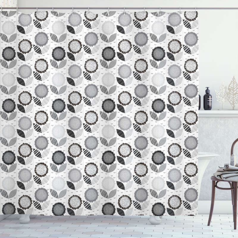 Abstract Blossoms Monochrome Shower Curtain