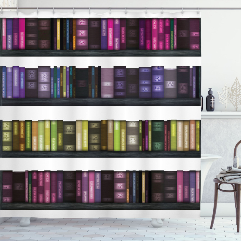 Colorful Books on Shelves Shower Curtain