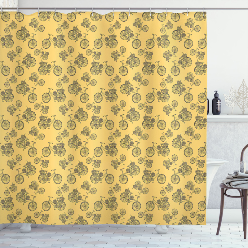 Old Bikes Floral Baskets Shower Curtain