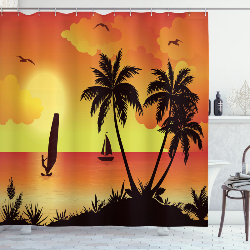 Coconut Palms and Surfer Shower Curtain