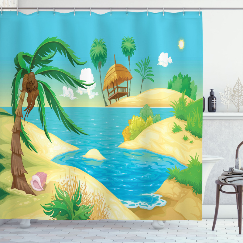 Beach View Cartoon Design Shower Curtain