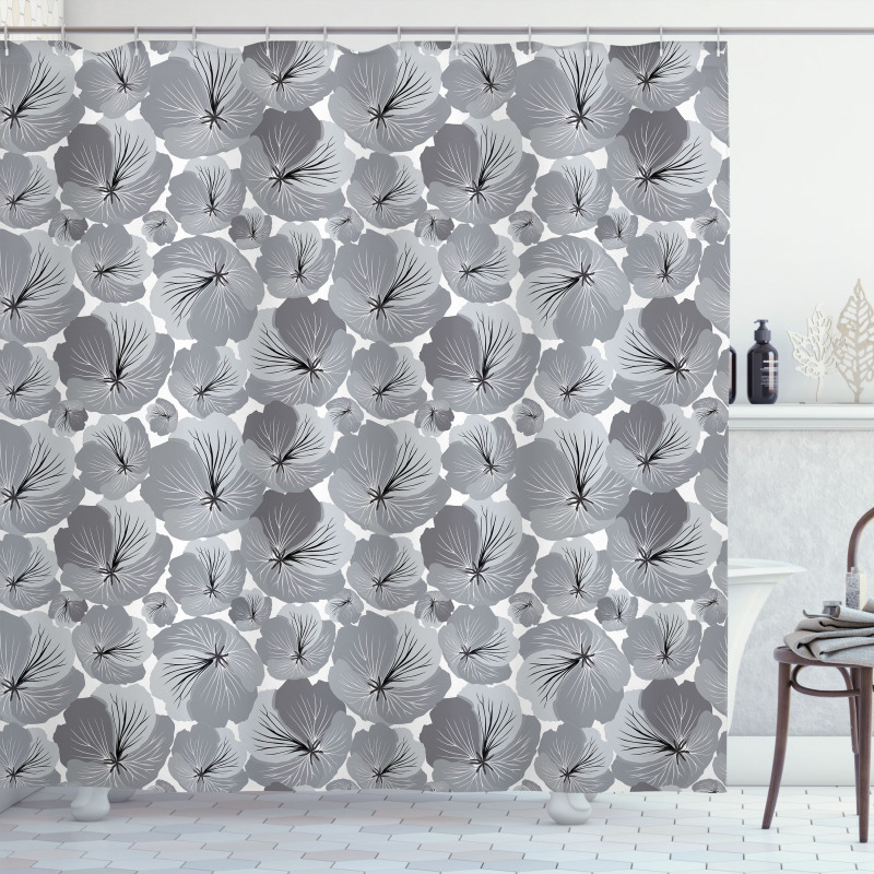 Vintage Grey Poppy Flowers Shower Curtain