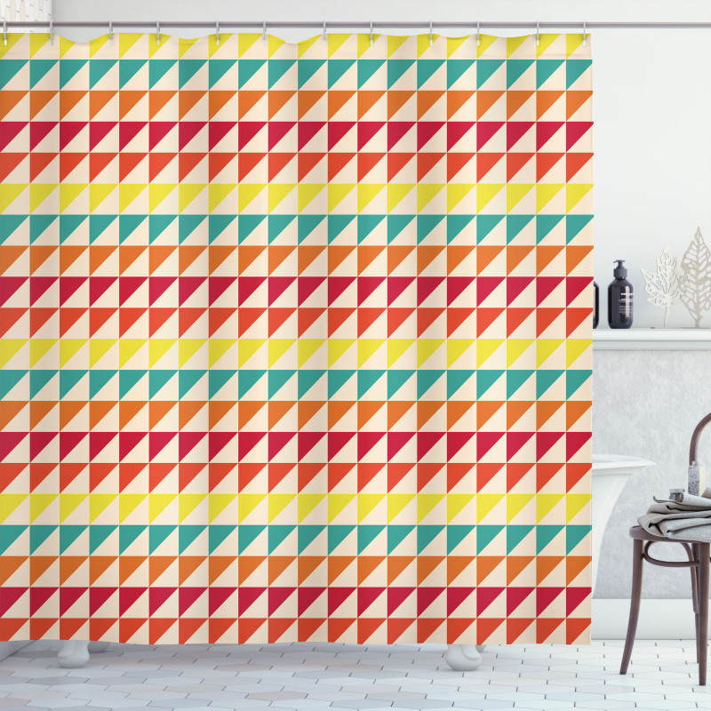 Pixelized Vivid Triangles Shower Curtain