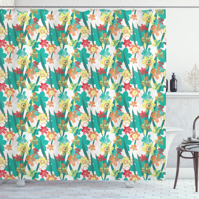 Colorful Flowers and Leaf Shower Curtain