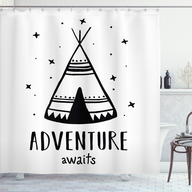 Stars Doodle Words Shower Curtain