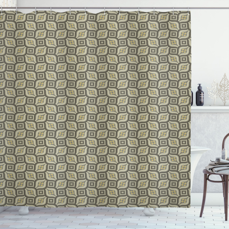 Retro Style Dotted Shapes Shower Curtain