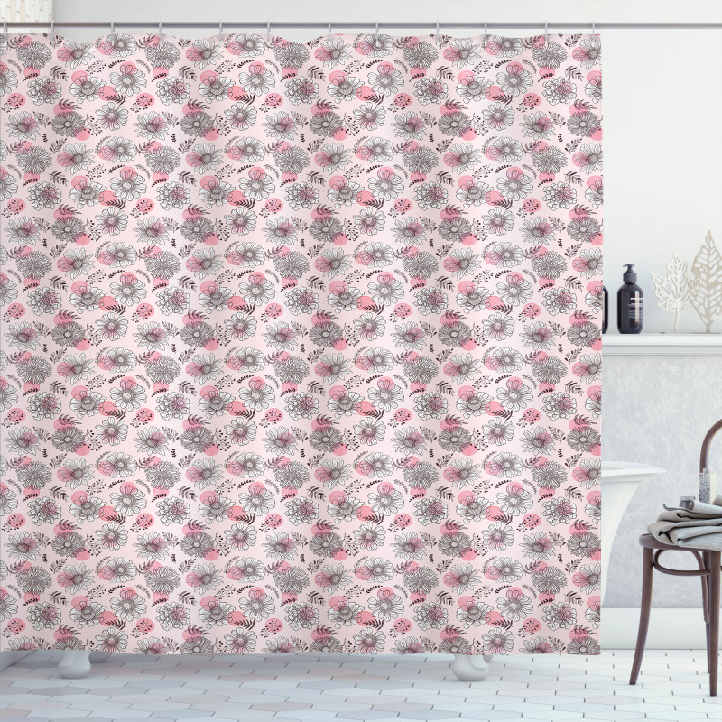 Sketchy Flowers on Soft Pink Shower Curtain