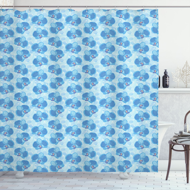 Soft Blue Orchid Blossoms Shower Curtain