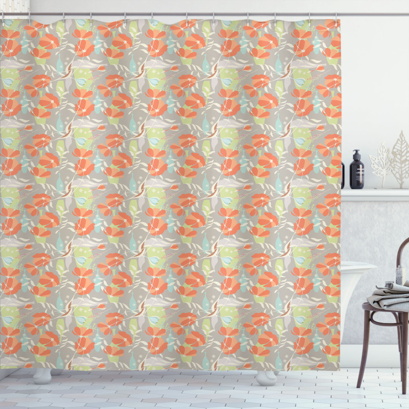 Romantic Poppies Pastel Tone Shower Curtain