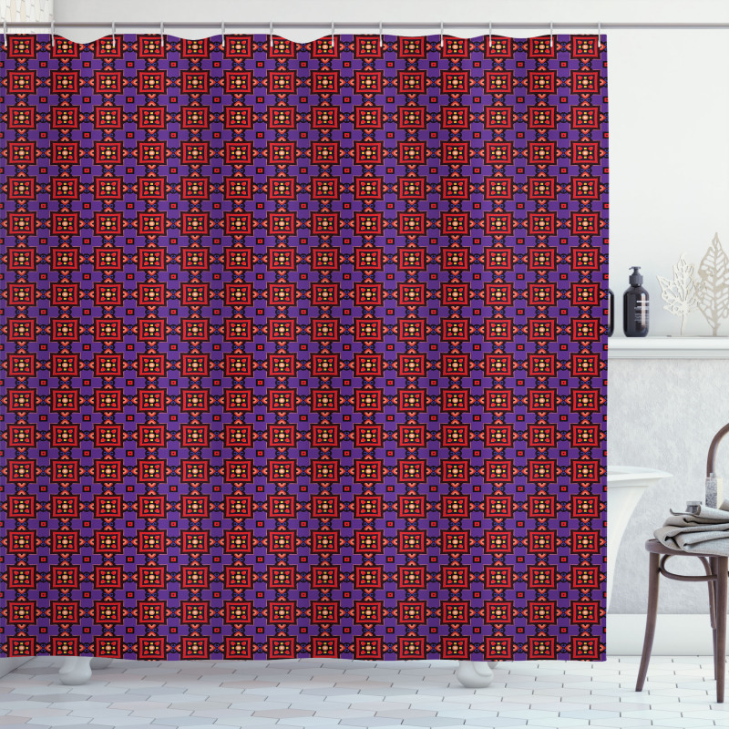 Square Tiles Petal Motifs Shower Curtain