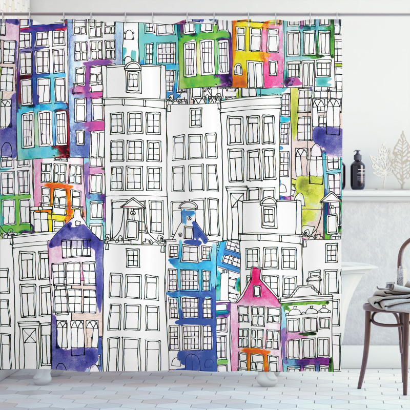 Watercolor Sketch Houses Shower Curtain