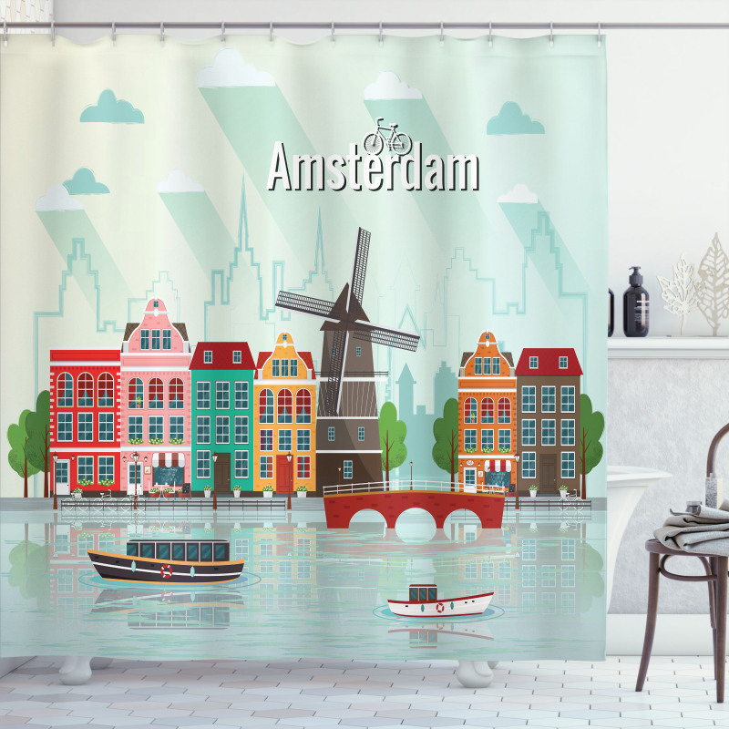 Colorful Houses Waterside Shower Curtain