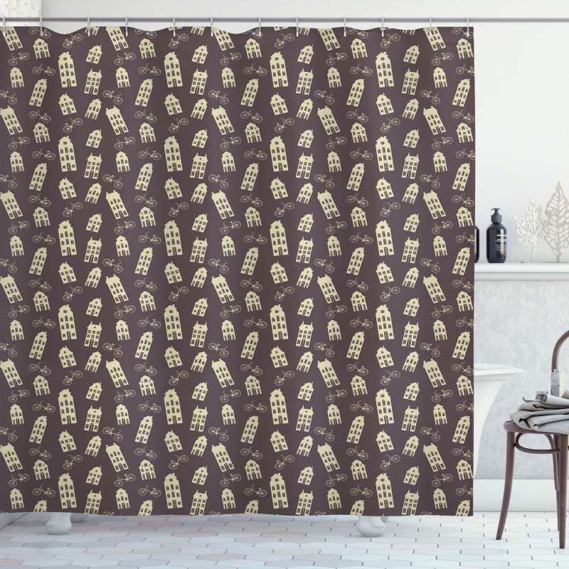 Retro Houses and Bicycles Shower Curtain
