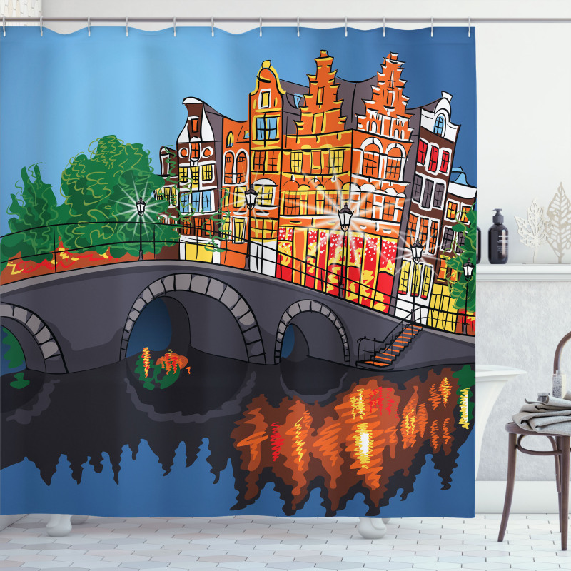 Night City Canal Bridge Shower Curtain