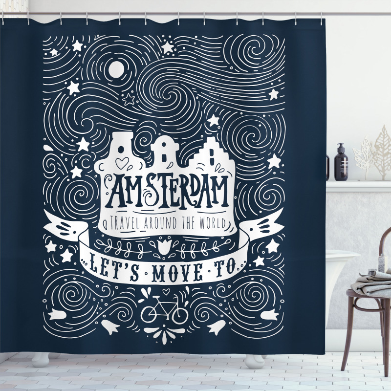 Travel Words with Stars Shower Curtain