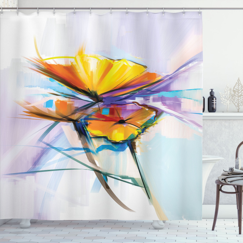 Oil Paint Art Flowers Shower Curtain