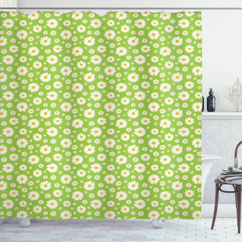Chamomile Bloom on Pale Green Shower Curtain