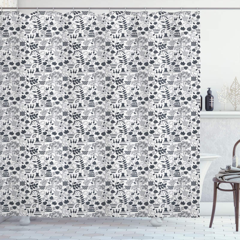 Greyscale Blossoming Flora Shower Curtain