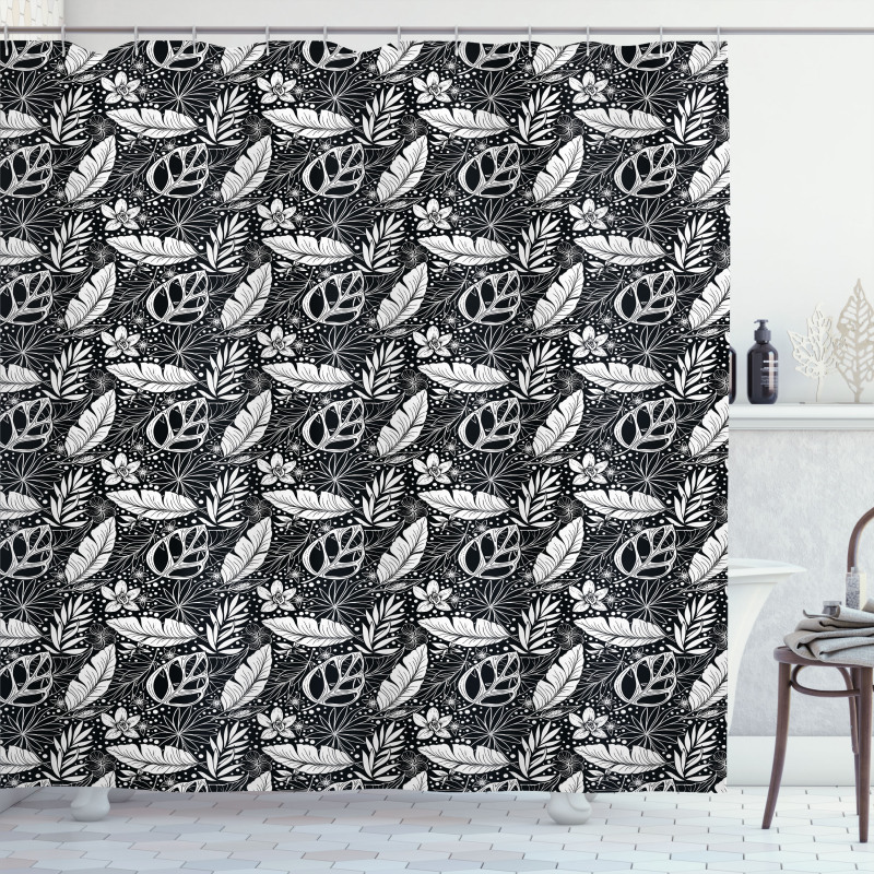 Monochrome Flowers and Dots Shower Curtain