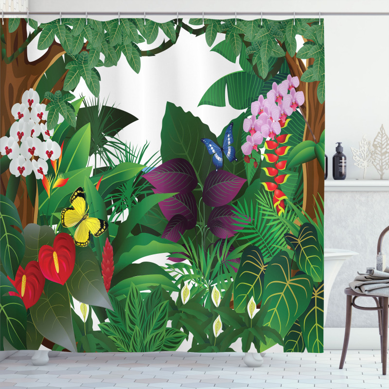 Blooming Flowers Butterflies Shower Curtain