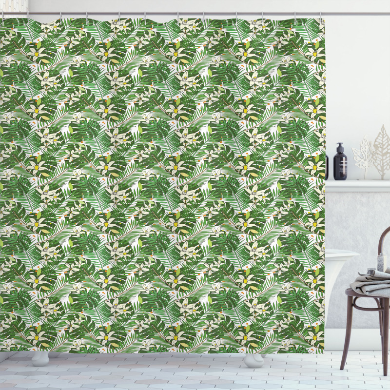 Flowers and Fern Leaves Shower Curtain