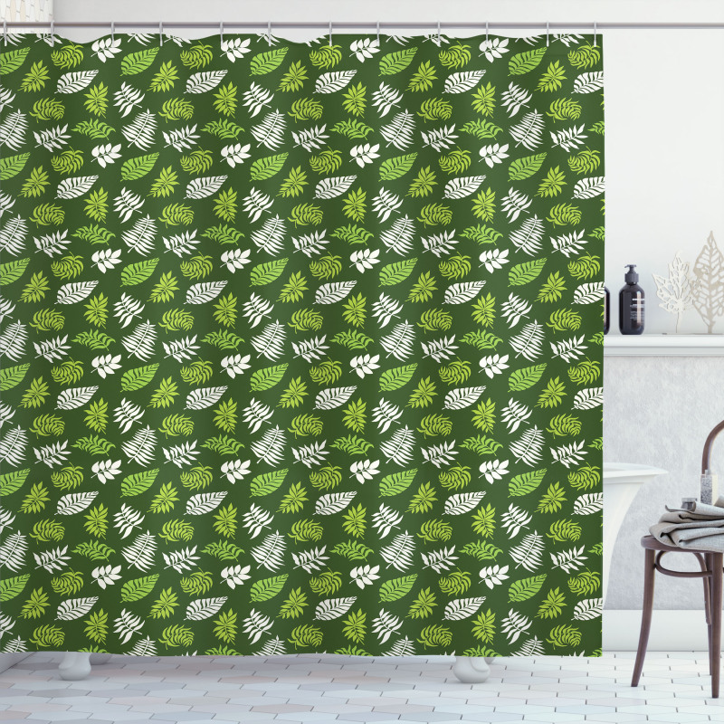 Palm Jungle Leafage on Green Shower Curtain