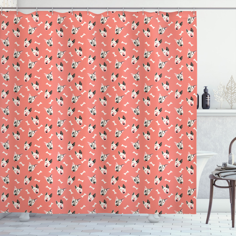 Bull Terrier Faces and Bones Shower Curtain