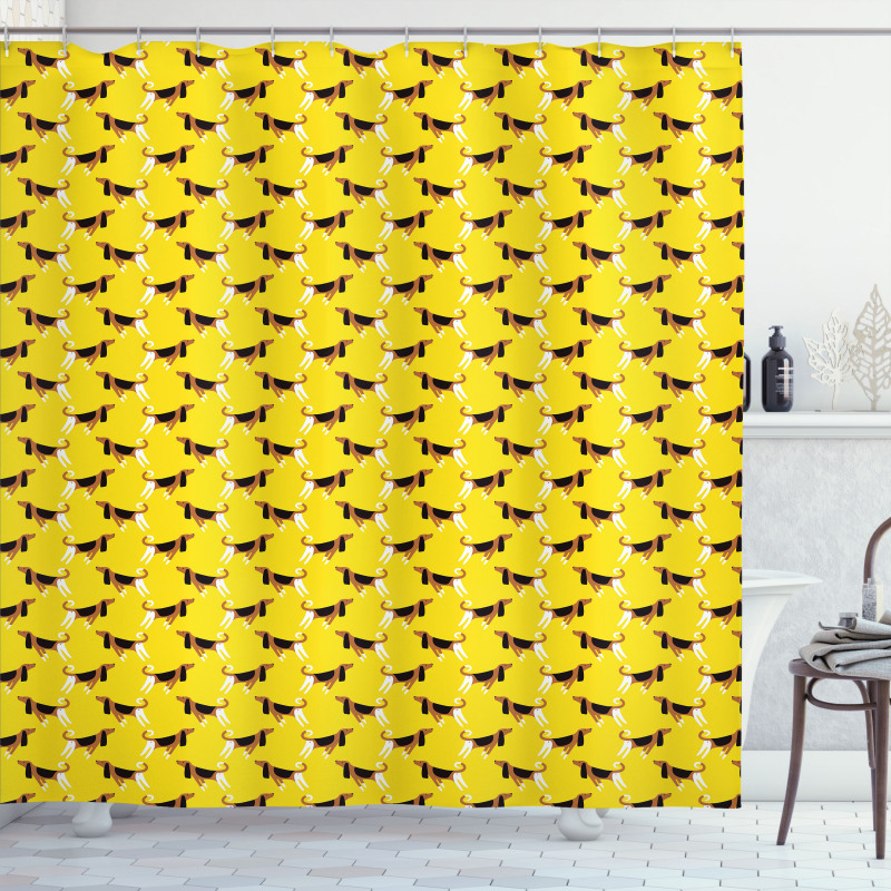 Fun Pet Characters on Yellow Shower Curtain