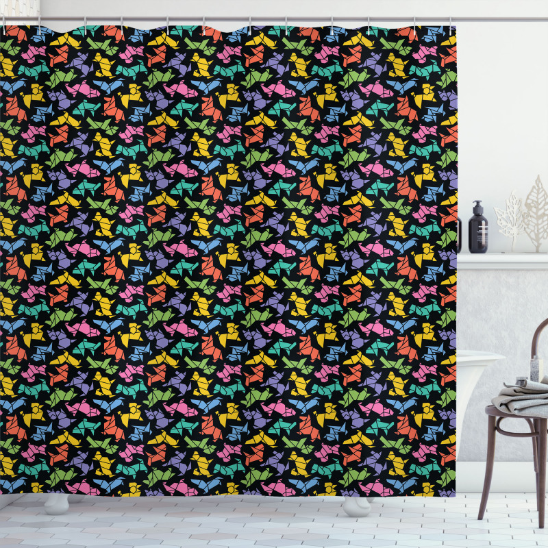 Abstract Origami Style Dogs Shower Curtain