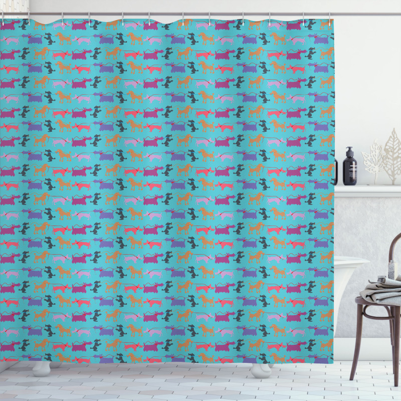 Funny Dogs with Their Leashes Shower Curtain