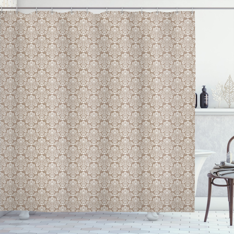 Curly Floral Damask Motif Shower Curtain