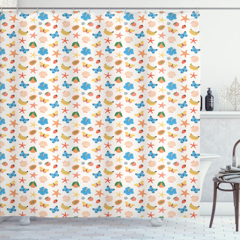 Fruits Flowers Seashells Shower Curtain