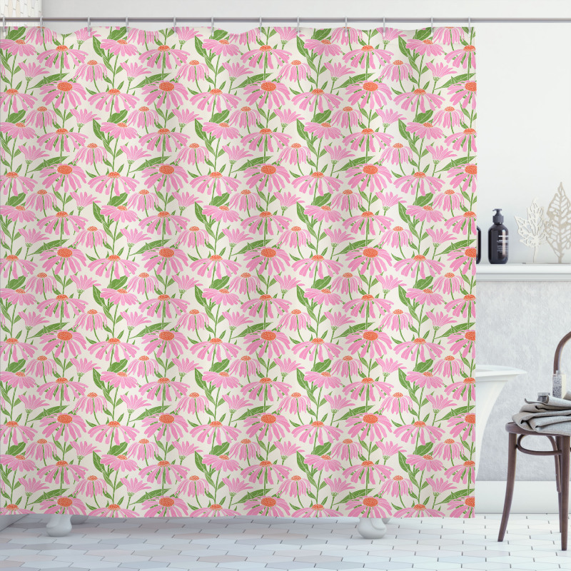Pink Echinacea Flowers Shower Curtain