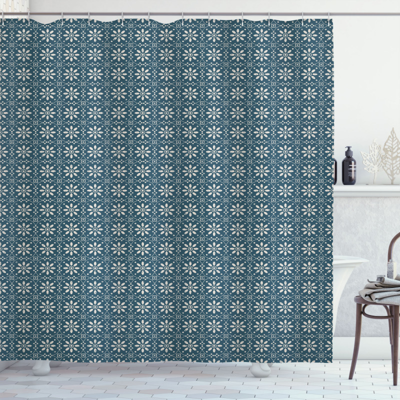 Blooming Flower with Dots Shower Curtain