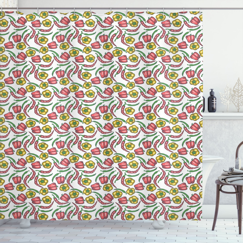 Sketch Style Peppers Pattern Shower Curtain