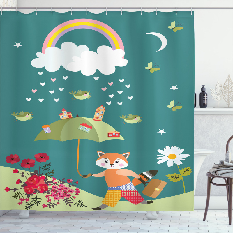 Forest Animal Hearts Flowers Shower Curtain