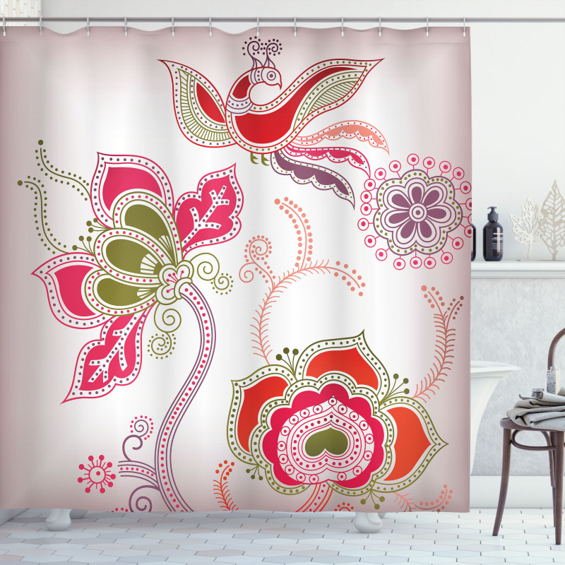 Mystic Bird Eastern Floral Shower Curtain