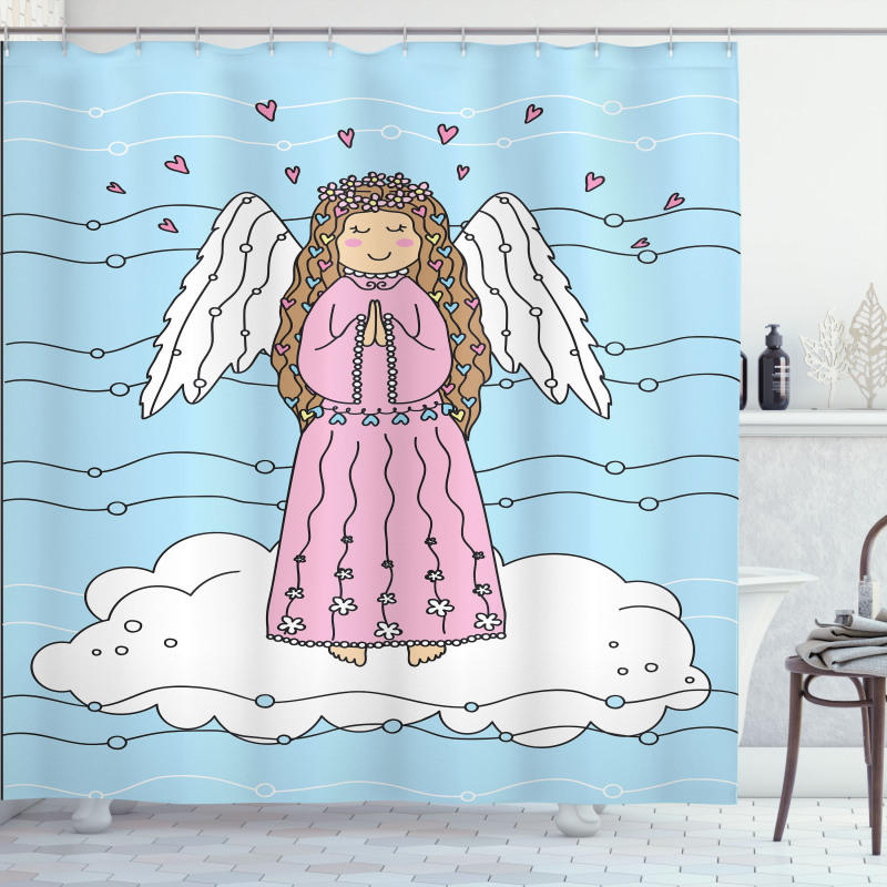 Doodle Girl on Cloud Shower Curtain