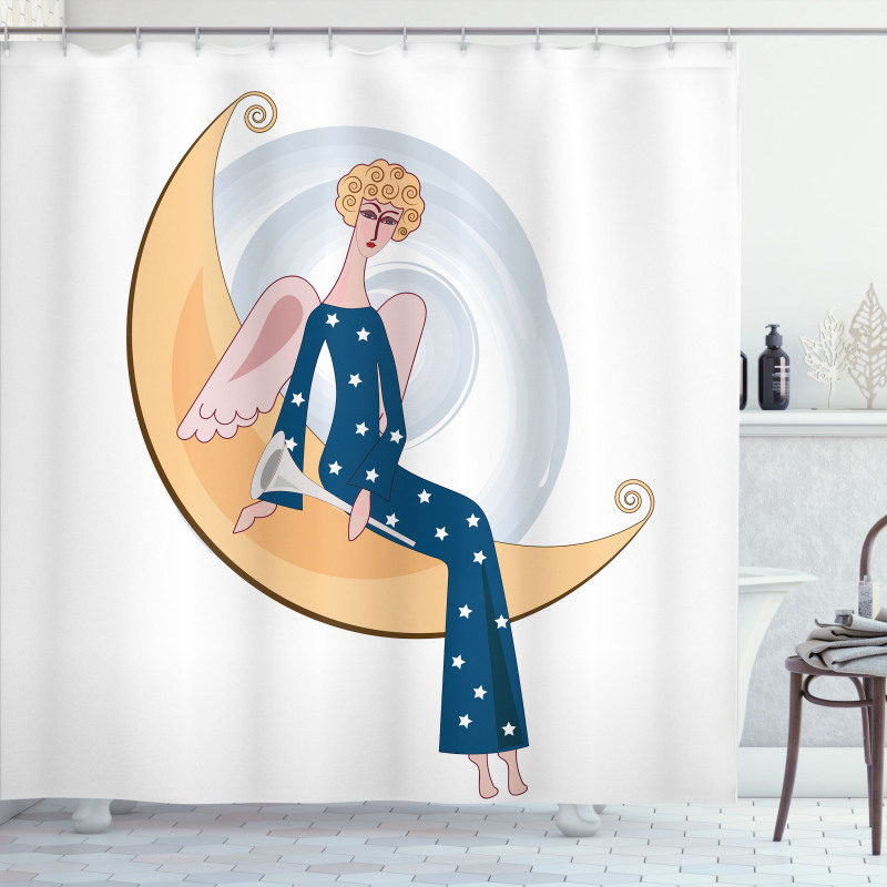 Girl with Trumpet Moon Shower Curtain