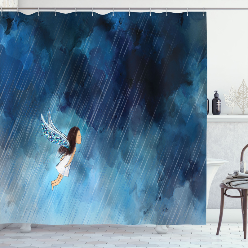 Flying Girl Rainy Sky Shower Curtain