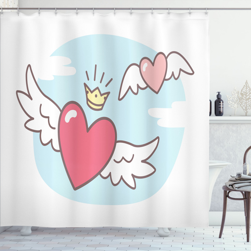 Flying Hearts and Crown Shower Curtain