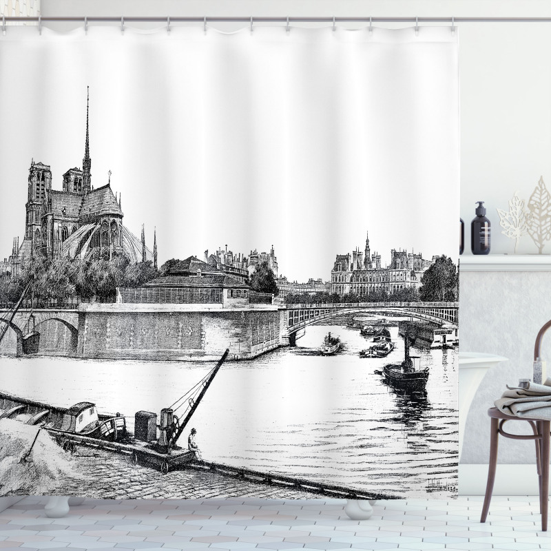 Antique Paris Sketch Art Shower Curtain