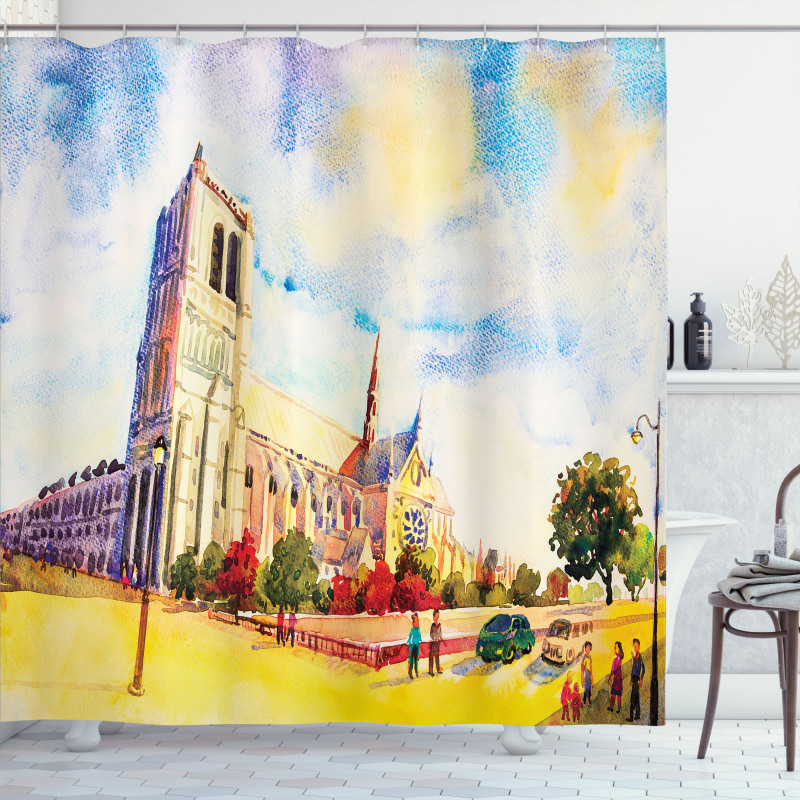 Watercolor Street View Shower Curtain