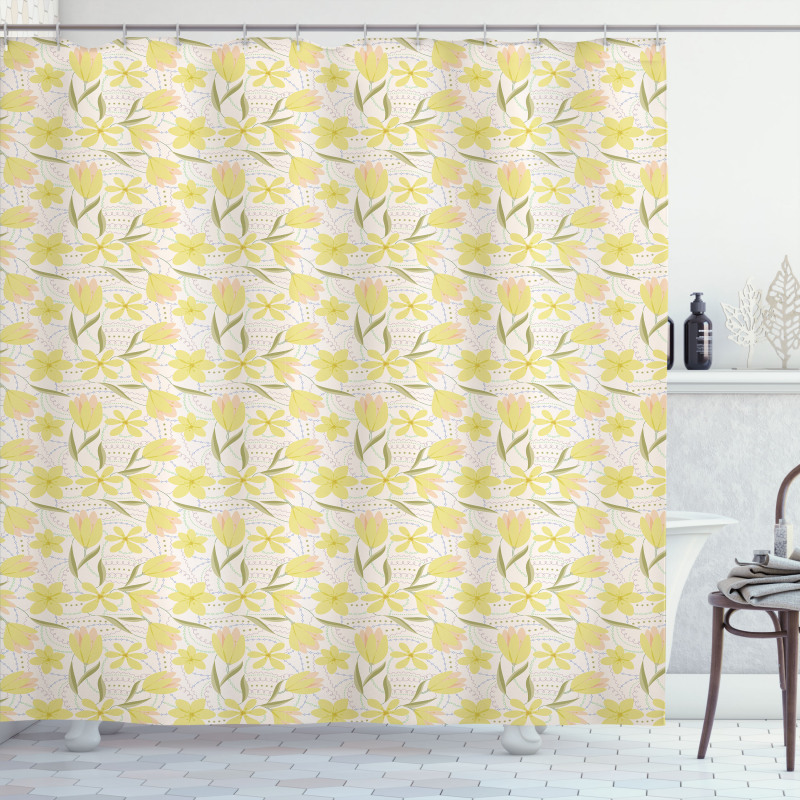 Seasonal Petals with Leaves Shower Curtain