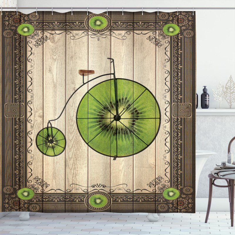 Retro Bike with Fruit Wheels Shower Curtain