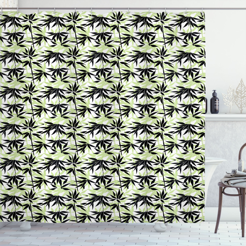 Eastern Bamboo Leaf Pattern Shower Curtain