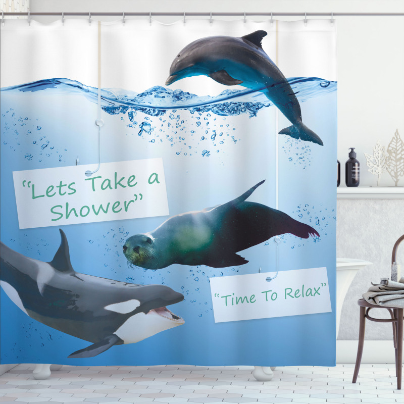 Whale Dolphin and Seal Sea Shower Curtain