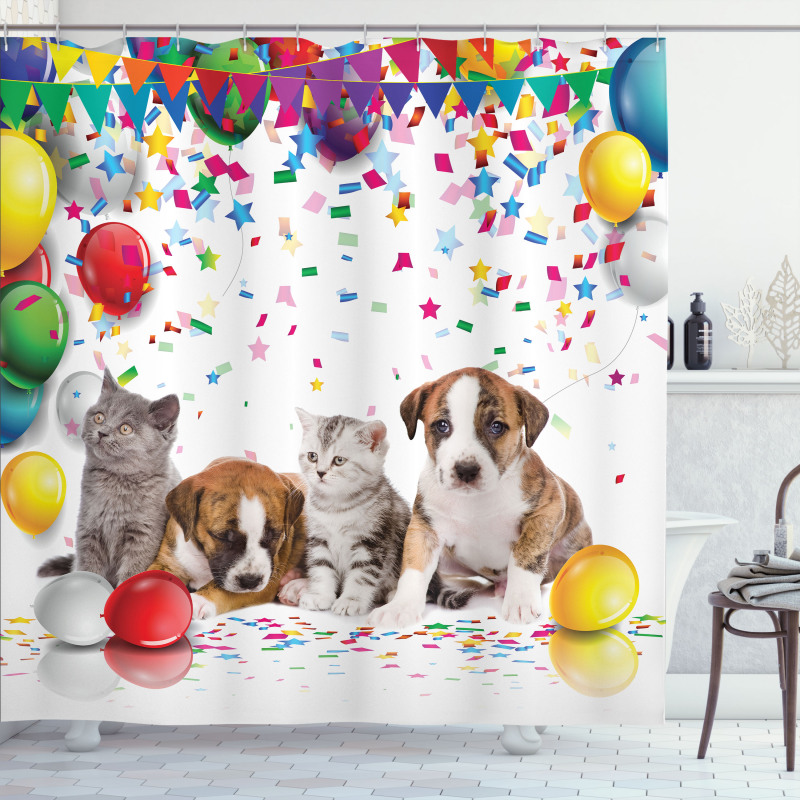 Cat and Dog Party Shower Curtain