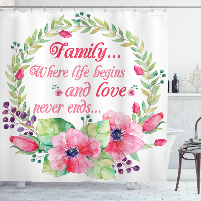 Family Love Saying Wreath Shower Curtain