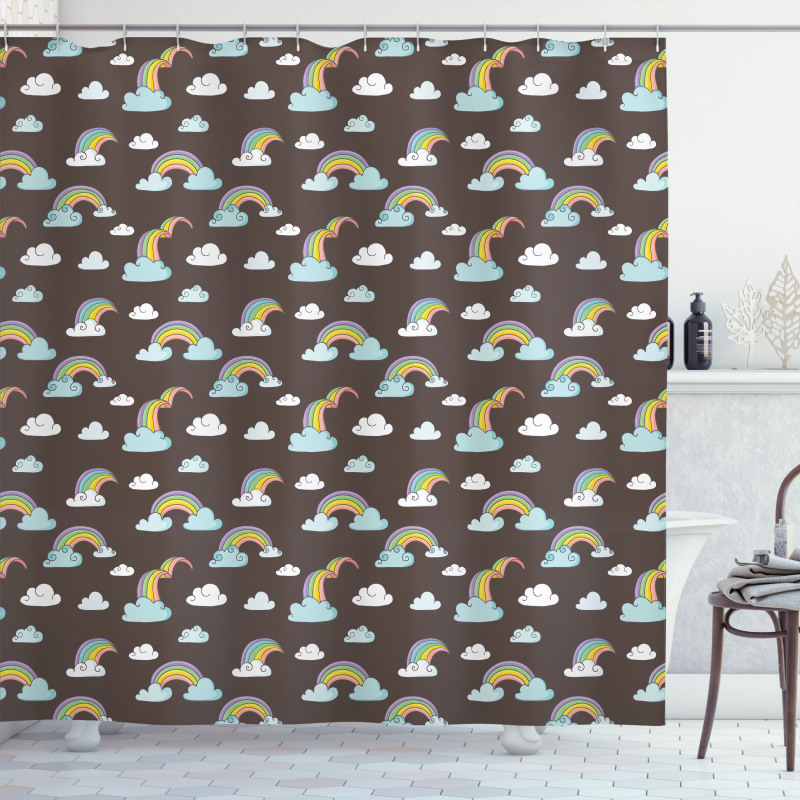 Doodle Rainbow and Clouds Shower Curtain